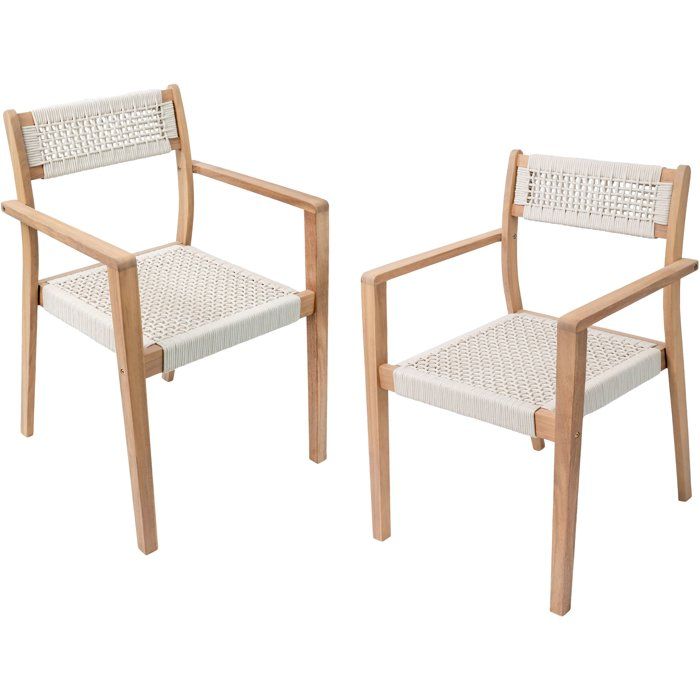 Lot de 2 fauteuils de jardin - ARAWA - Bois d'Acacia FSC - Empilable - Cordage tressé - 57 x 59 x 85 cm