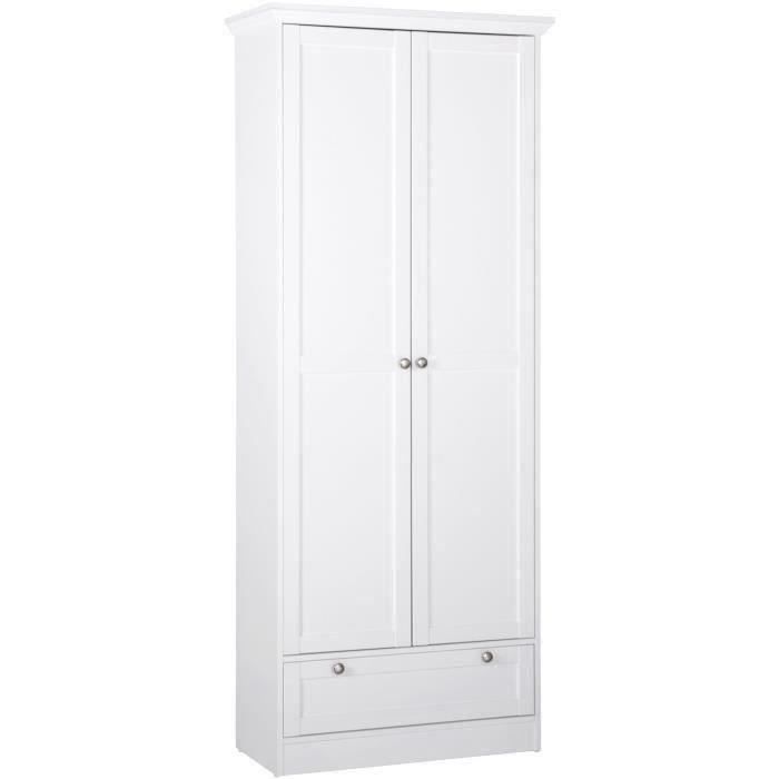 Armoire Landwood - Décor Blanc Mat - 2 Portes - 1 Tiroir - L80 x P39 x H200 cm