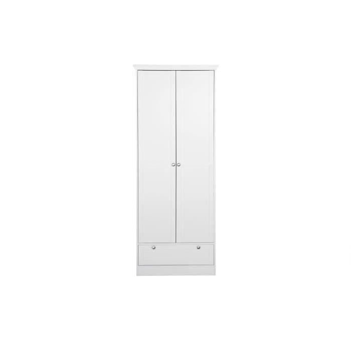 Armoire Landwood - Décor Blanc Mat - 2 Portes - 1 Tiroir - L80 x P39 x H200 cm