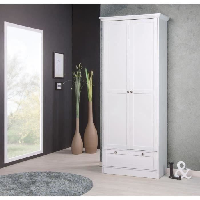 Armoire Landwood - Décor Blanc Mat - 2 Portes - 1 Tiroir - L80 x P39 x H200 cm