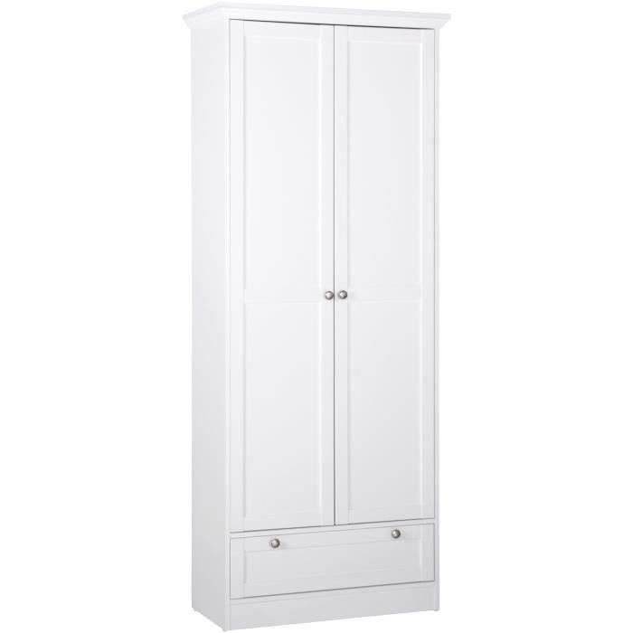 Armoire Landwood - DÈcor Blanc Mat - 2 Portes - 1 Tiroir - L80 x P39 x H200 cm