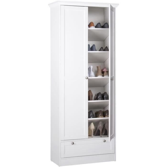 Armoire Landwood - DÈcor Blanc Mat - 2 Portes - 1 Tiroir - L80 x P39 x H200 cm