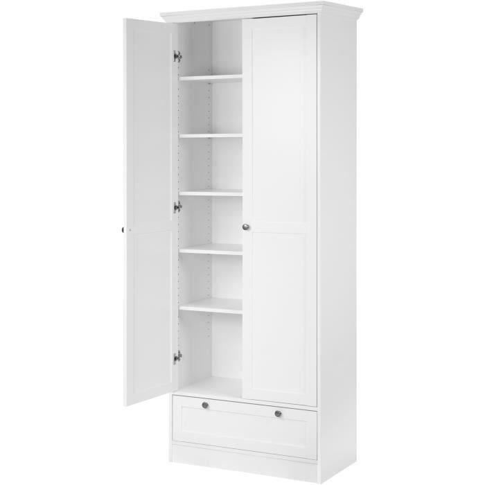 Armoire Landwood - DÈcor Blanc Mat - 2 Portes - 1 Tiroir - L80 x P39 x H200 cm