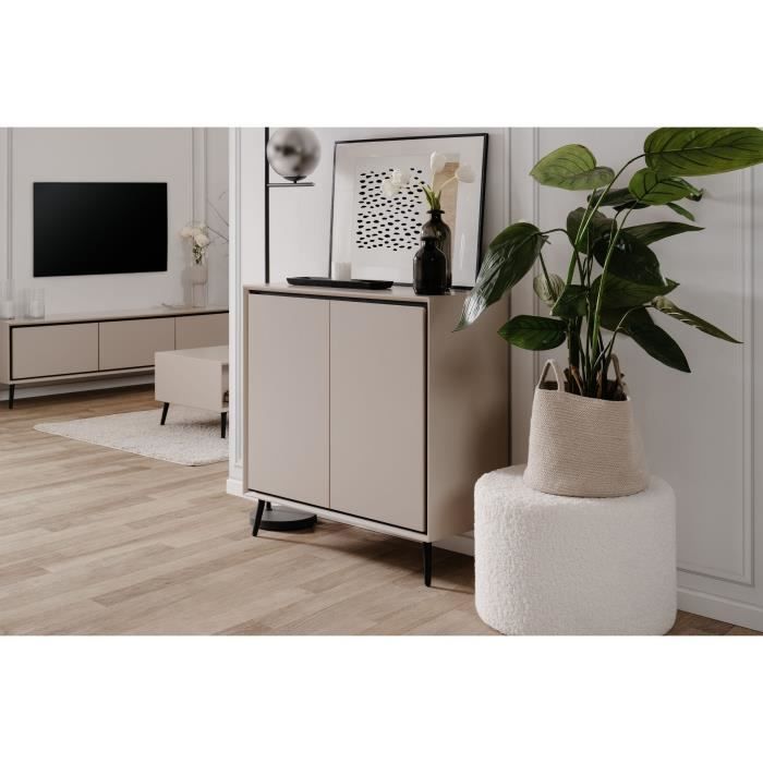 Buffet - ARONA 01A - Beige / Noir - 2 portes - 90 x 90 x 38 cm