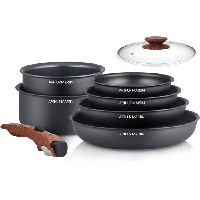Batterie de cuisine 8 pieces ARTHUR MARTIN - Aluminium - PoignÈe Bois - Tous feux dont induction