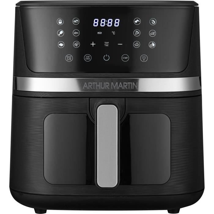 Friteuse sans huile ñ ARTHUR MARTIN - Airfryer 6,6 L- 1600 W - Ecran tactile - 7 prÈ-rÈglages - Noir