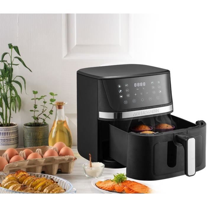Friteuse sans huile ñ ARTHUR MARTIN - Airfryer 6,6 L- 1600 W - Ecran tactile - 7 prÈ-rÈglages - Noir