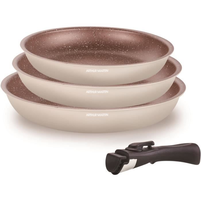 Set de 3 poeles - Tous feux dont induction - ARTHUR MARTIN - AM4754 - 20-24-28 cm + 1 poignée amovible