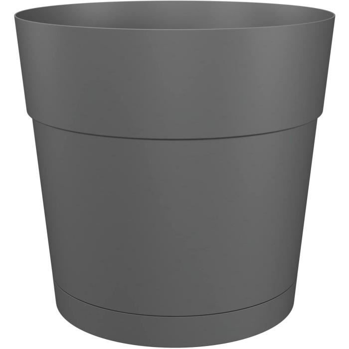 ARTEVASI Pot de fleurs rond CAPRI LARGE - Plastique - Réservoir d'eau - diametre 40 cm - Anthracite - 39,1 x 39,1 x 37 cm