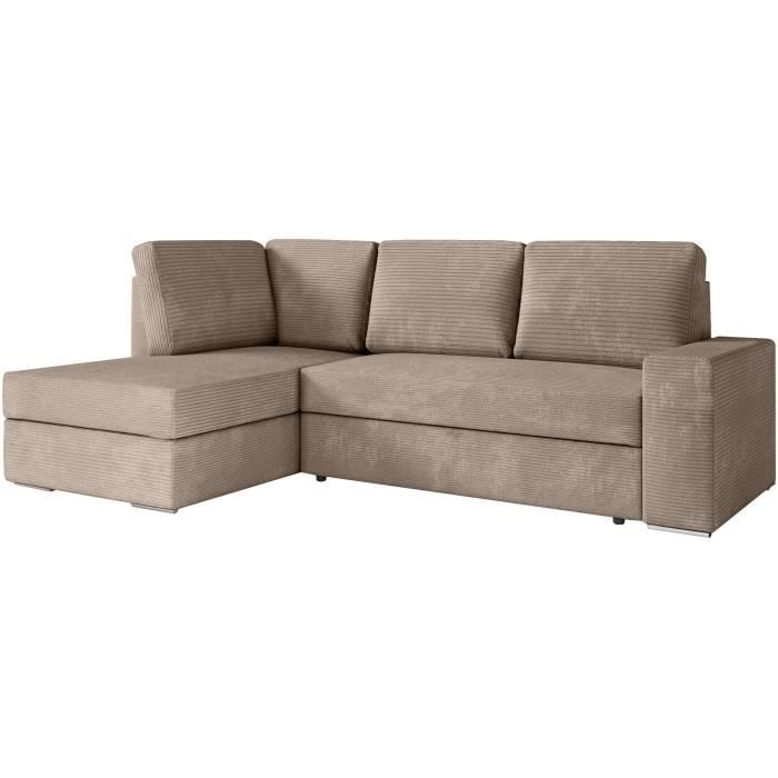 CanapÈ d'angle gauche convertible ARTEMIS 4 places - Velours cÙtelÈ greige - L246 x P174 x H96 cm