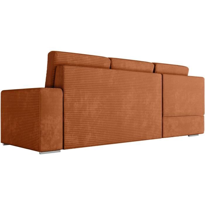 CanapÈ d'angle gauche 3 places convertible ADEN avec coffre en velours cÙtelÈ - Terracotta - L246 x P174 x H96cm - LOUNGITUDE