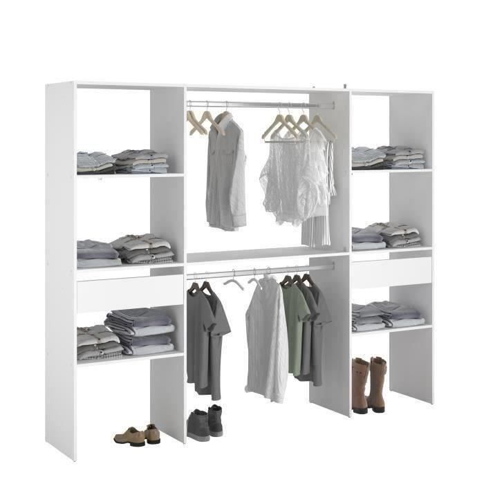 Kit dressing ARTIC - Décor Blanc - 2 colonnes + 2 penderies + 2 tiroirs - L 220 x P 40 x H 180 cm - EKIPA