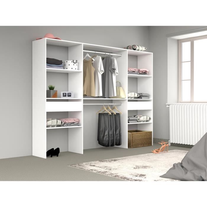 Kit dressing ARTIC - Décor Blanc - 2 colonnes + 2 penderies + 2 tiroirs - L 220 x P 40 x H 180 cm - EKIPA