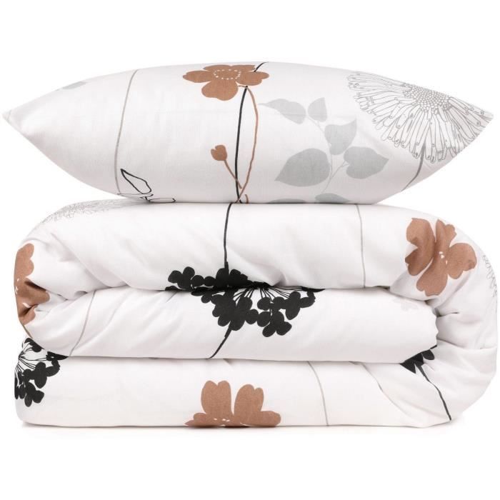 Parure de lit - 1 housse de couette 220 x 240 cm + 2 taies d'oreiller 60 x 60 cm - 65% coton, 35% polyester - Blanc