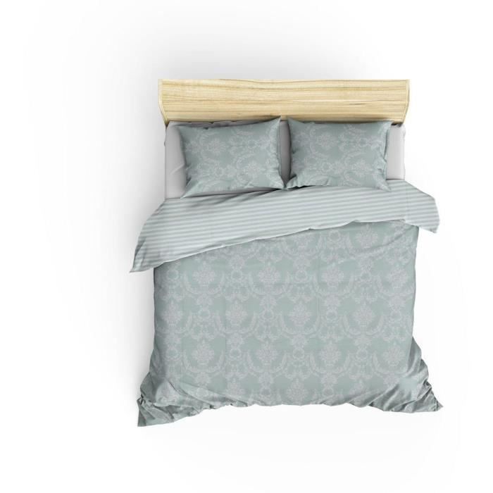 Parure de lit - 1 housse de couette 220 x 240 cm + 2 taies d'oreiller 60 x 60 cm - 65% coton, 35% polyester - Vert