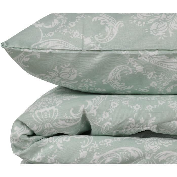 Parure de lit - 1 housse de couette 220 x 240 cm + 2 taies d'oreiller 60 x 60 cm - 65% coton, 35% polyester - Vert