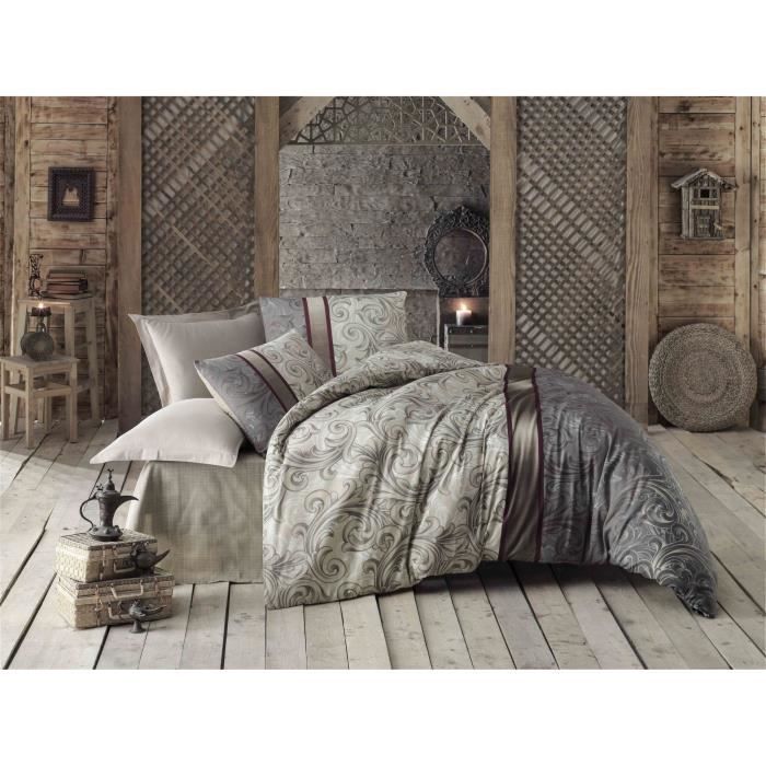 Parure de lit - 1 housse de couette 220 x 240 cm + 2 taies d'oreiller 60 x 60 cm - 65% coton, 35% polyester - Gris