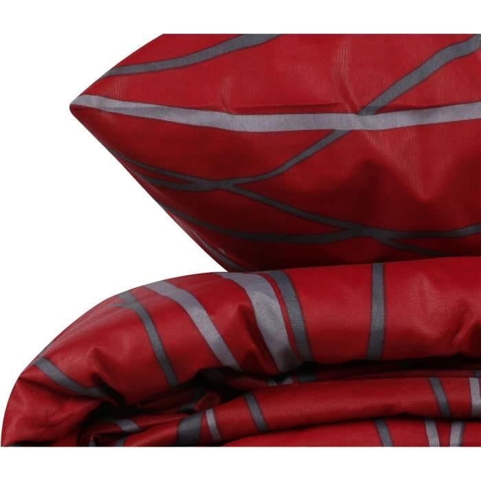 Parure de lit - 1 housse de couette 220 x 240 cm + 2 taies d'oreiller 60 x 60 cm - 65% coton, 35% polyester - Rouge