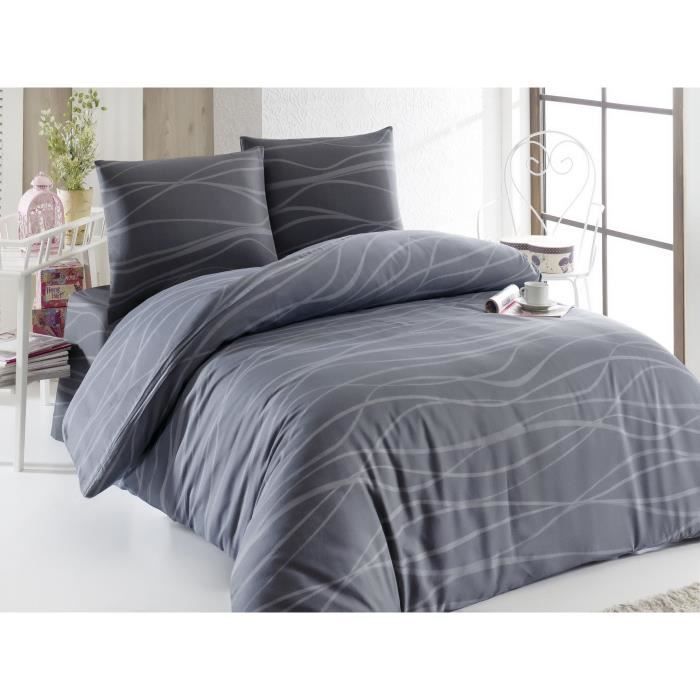 Parure de lit - 1 housse de couette 220 x 240 cm + 2 taies d'oreiller 60 x 60 cm - 65% coton, 35% polyester - Gris