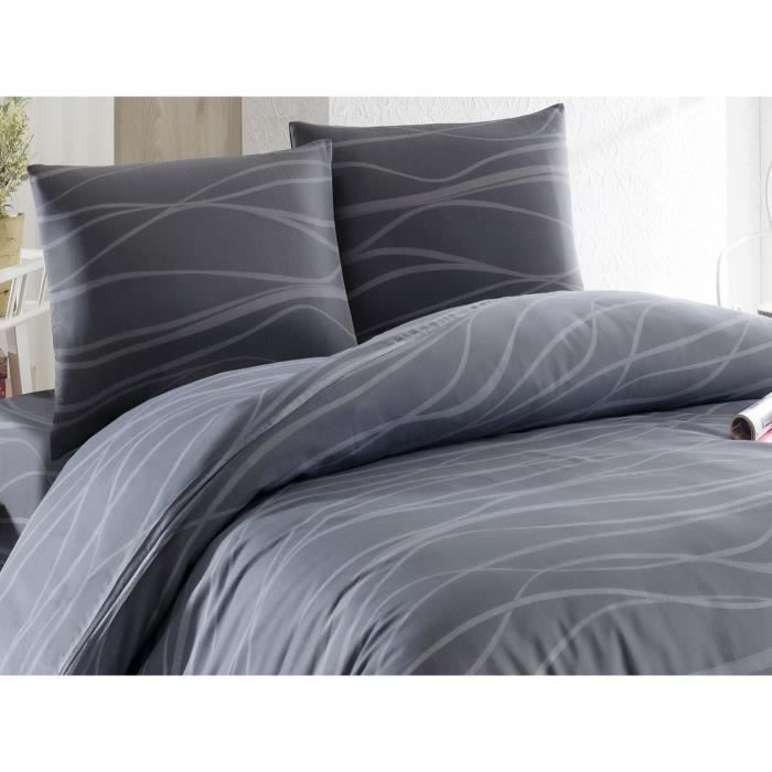 Parure de lit - 1 housse de couette 220 x 240 cm + 2 taies d'oreiller 60 x 60 cm - 65% coton, 35% polyester - Gris