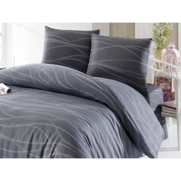 Parure de lit - 1 housse de couette 220 x 240 cm + 2 taies d'oreiller 60 x 60 cm - 65% coton, 35% polyester - Gris