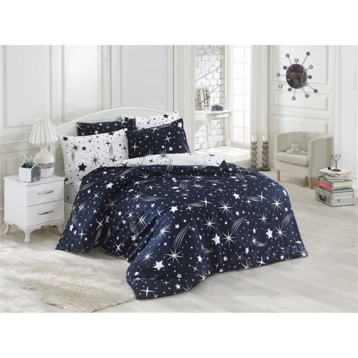 Parure de lit - 1 housse de couette 220 x 240 cm + 2 taies d'oreiller 60 x 60 cm - 65% coton, 35% polyester - Blanc