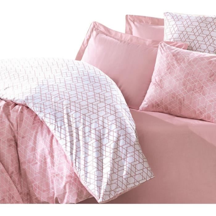 Parure de lit - 1 housse de couette 220 x 240 cm + 2 taies d'oreiller 60 x 60 cm - 100% coton renforcé - Rose