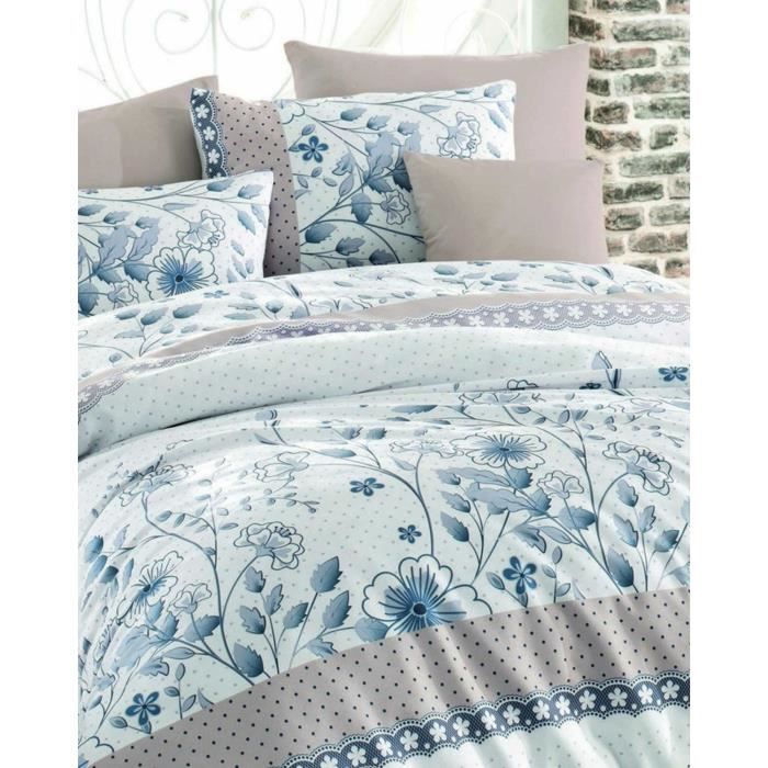 Parure de lit - 1 housse de couette 220 x 240 cm + 2 taies d'oreiller 60 x 60 cm - 100% coton renforcé - Bleu
