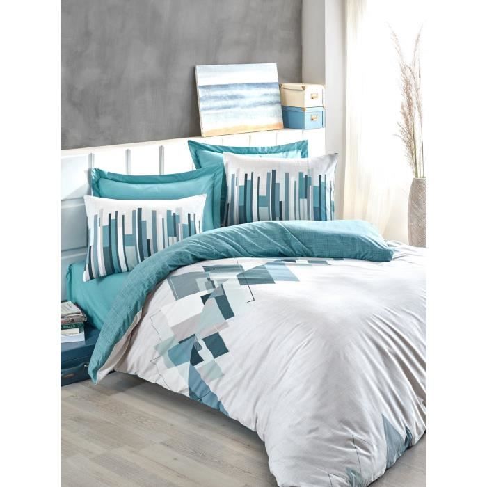 Parure de lit - 1 housse de couette 220 x 240 cm + 2 taies d'oreiller 60 x 60 cm - 100% coton renforcé - Vert