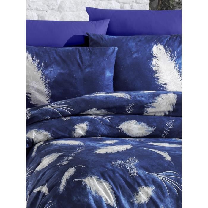 Parure de lit - 1 housse de couette 220 x 240 cm + 2 taies d'oreiller 60 x 60 cm - 100% coton renforcé - Bleu