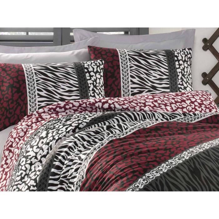 Parure de lit - 1 housse de couette 220 x 240 cm + 2 taies d'oreiller 60 x 60 cm - 100% coton renforcé - Rouge
