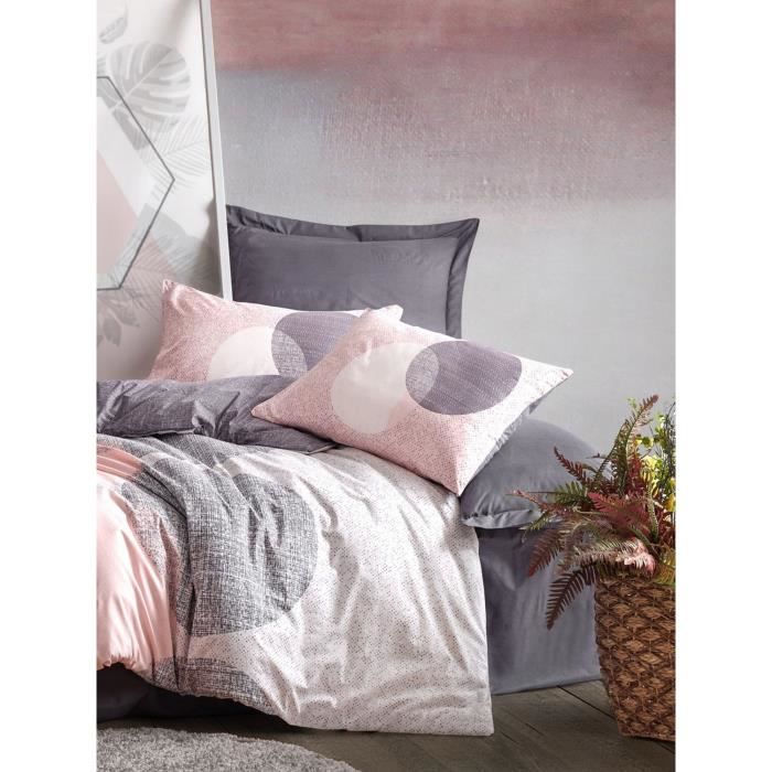 Parure de lit - 1 housse de couette 220 x 240 cm + 2 taies d'oreiller 60 x 60 cm - 100% coton renforcé - Gris
