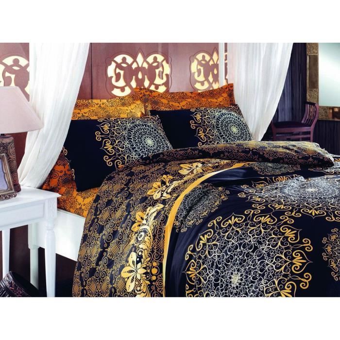 Parure de lit - 1 housse de couette 220 x 240 cm + 2 taies d'oreiller 60 x 60 cm - 100% coton renforcé - Noir