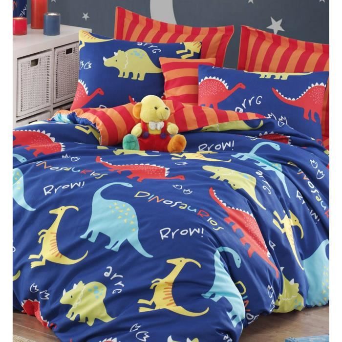 Parure de lit - 1 housse de couette 220 x 240 cm + 2 taies d'oreiller 60 x 60 cm - 65% coton, 35% polyester - Bleu