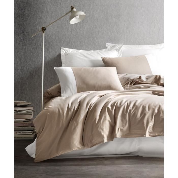Parure de lit - 1 housse de couette 220 x 240 cm + 2 taies d'oreiller 60 x 60 cm - 100% coton renforcé - Vison
