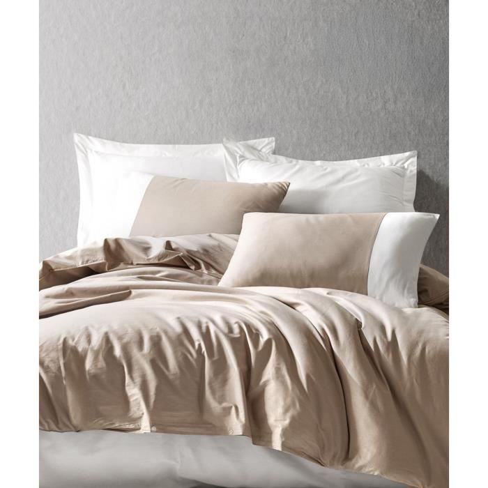 Parure de lit - 1 housse de couette 220 x 240 cm + 2 taies d'oreiller 60 x 60 cm - 100% coton renforcé - Vison