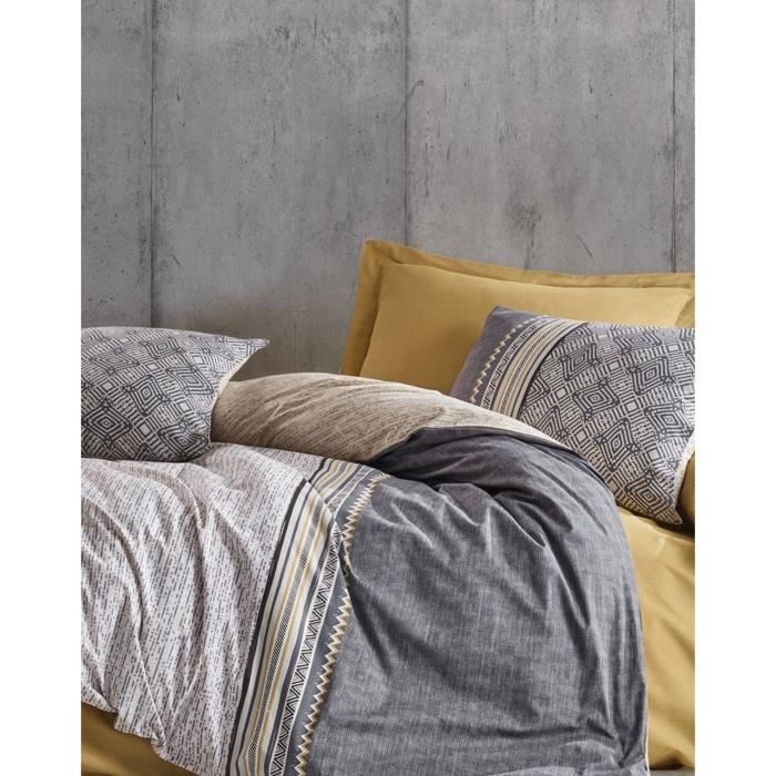 Parure de lit - 1 housse de couette 220 x 240 cm + 2 taies d'oreiller 60 x 60 cm - 100% coton renforcé - Gris