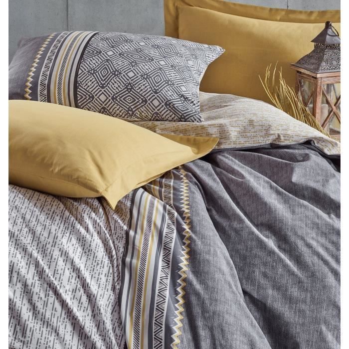 Parure de lit - 1 housse de couette 220 x 240 cm + 2 taies d'oreiller 60 x 60 cm - 100% coton renforcé - Gris