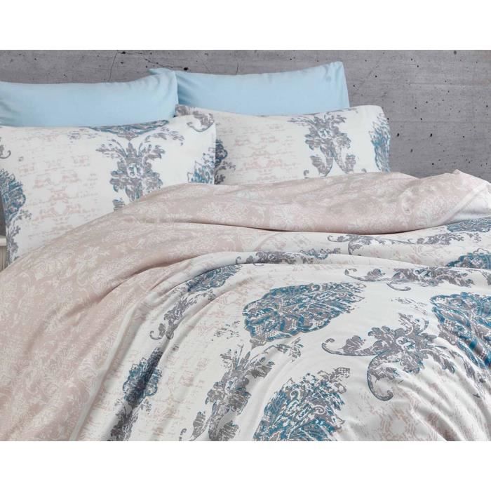 Parure de lit - 1 housse de couette 220 x 240 cm + 2 taies d'oreiller 60 x 60 cm - 100% coton renforcé - Bleu