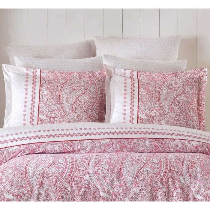 Parure de lit - 1 housse de couette 220 x 240 cm + 2 taies d'oreiller 60 x 60 cm - 100% coton renforcé - Rose