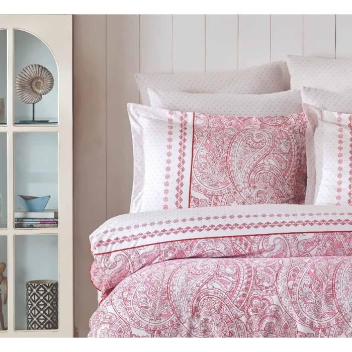 Parure de lit - 1 housse de couette 220 x 240 cm + 2 taies d'oreiller 60 x 60 cm - 100% coton renforcé - Rose
