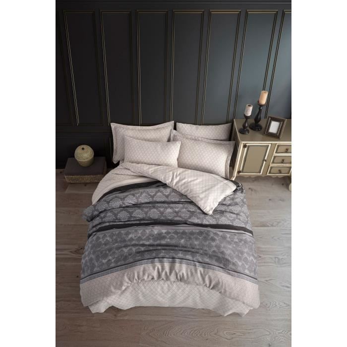 Parure de lit - 1 housse de couette 220 x 240 cm + 2 taies d'oreiller 60 x 60 cm - 65% coton, 35% polyester - Gris
