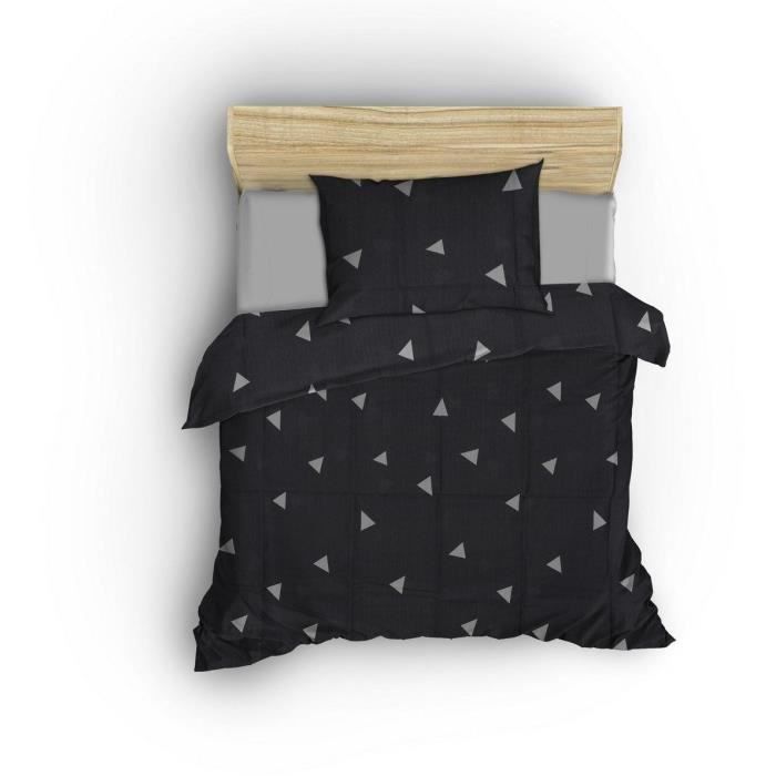 Parure de lit - 1 housse de couette 220 x 240 cm + 2 taies d'oreiller 60 x 60 cm - 65% coton, 35% polyester - Gris