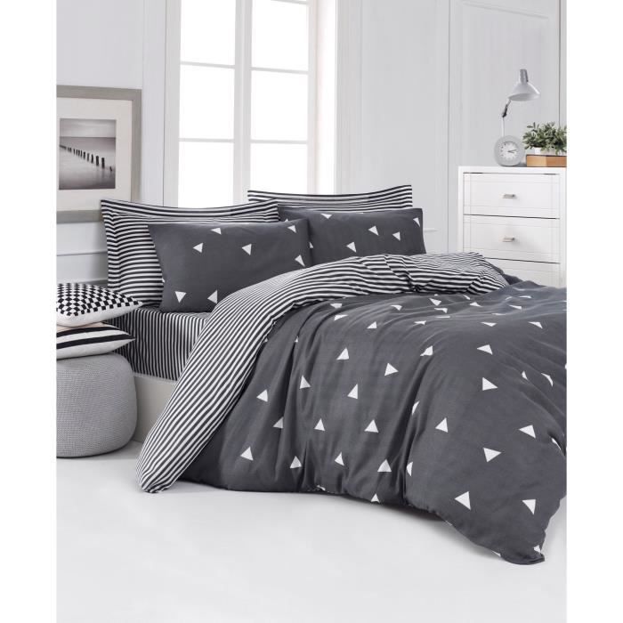 Parure de lit - 1 housse de couette 220 x 240 cm + 2 taies d'oreiller 60 x 60 cm - 65% coton, 35% polyester - Gris