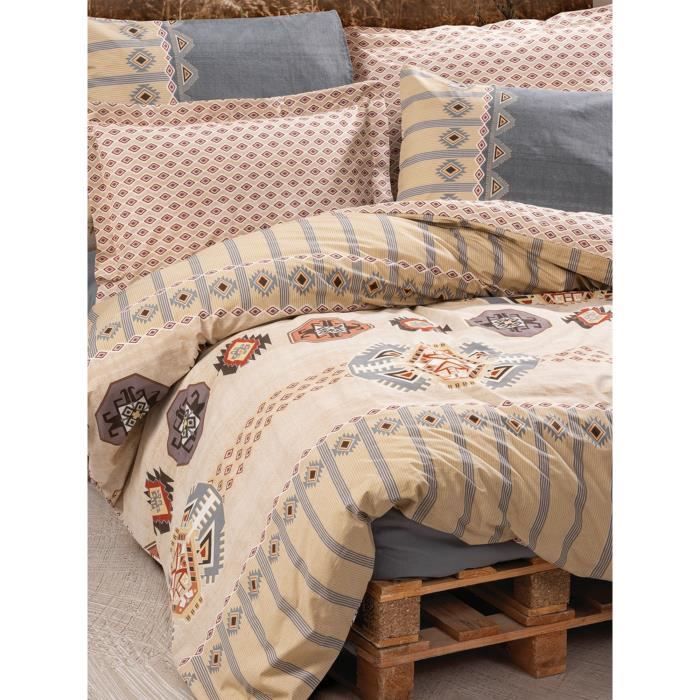 Parure de lit - 1 housse de couette 220 x 240 cm + 2 taies d'oreiller 60 x 60 cm - 100% coton renforcé - Beige
