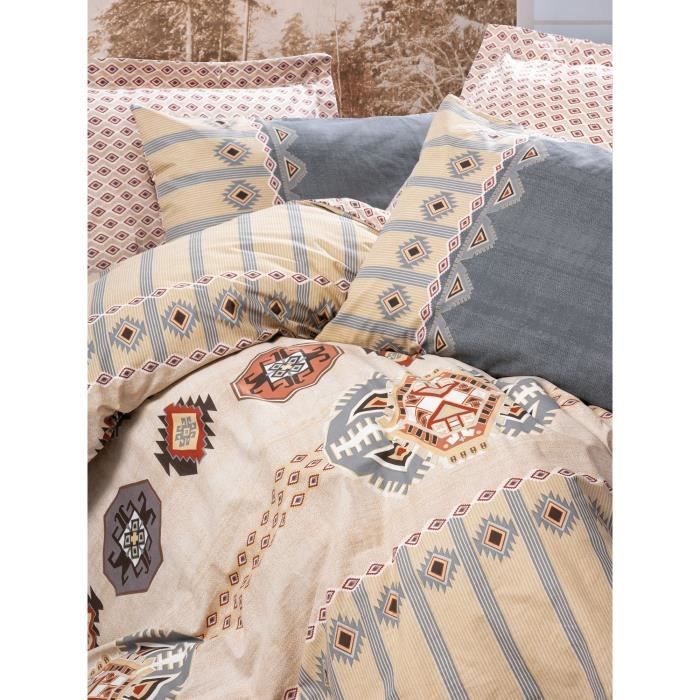 Parure de lit - 1 housse de couette 220 x 240 cm + 2 taies d'oreiller 60 x 60 cm - 100% coton renforcé - Beige