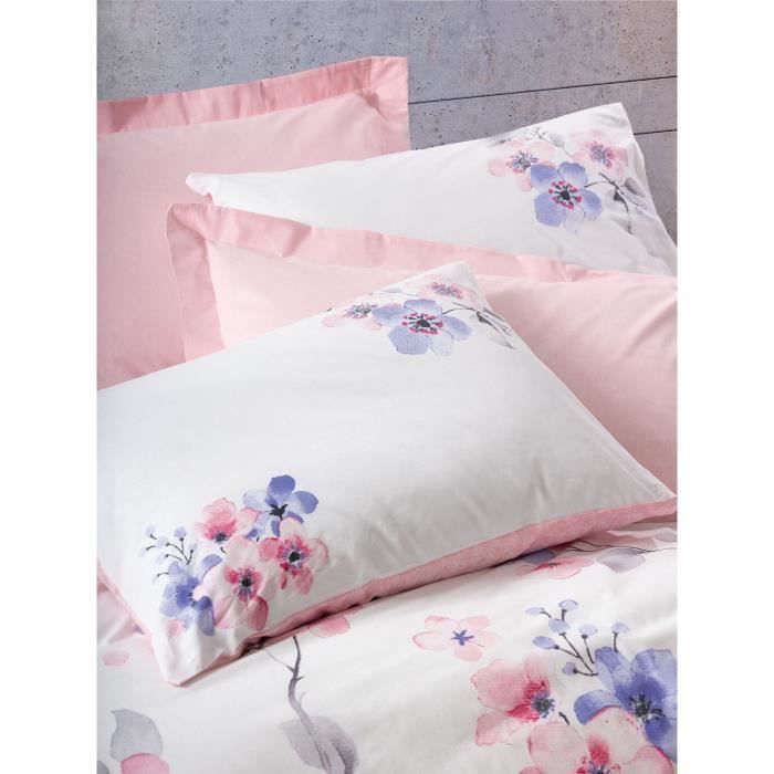 Parure de lit - 1 housse de couette 220 x 240 cm + 2 taies d'oreiller 60 x 60 cm - 100% coton renforcé - Rose