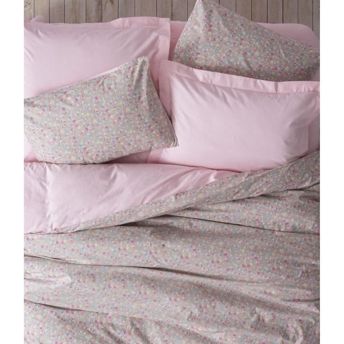 Parure de lit - 1 housse de couette 220 x 240 cm + 2 taies d'oreiller 60 x 60 cm - 100% coton renforcé - Rose