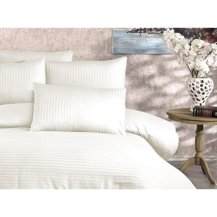 Parure de lit - 1 housse de couette 220 x 240 cm + 2 taies d'oreiller 60 x 60 cm - 80% coton, 20% polyester - Creme