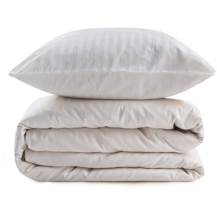Parure de lit - 1 housse de couette 220 x 240 cm + 2 taies d'oreiller 60 x 60 cm - 80% coton, 20% polyester - Creme